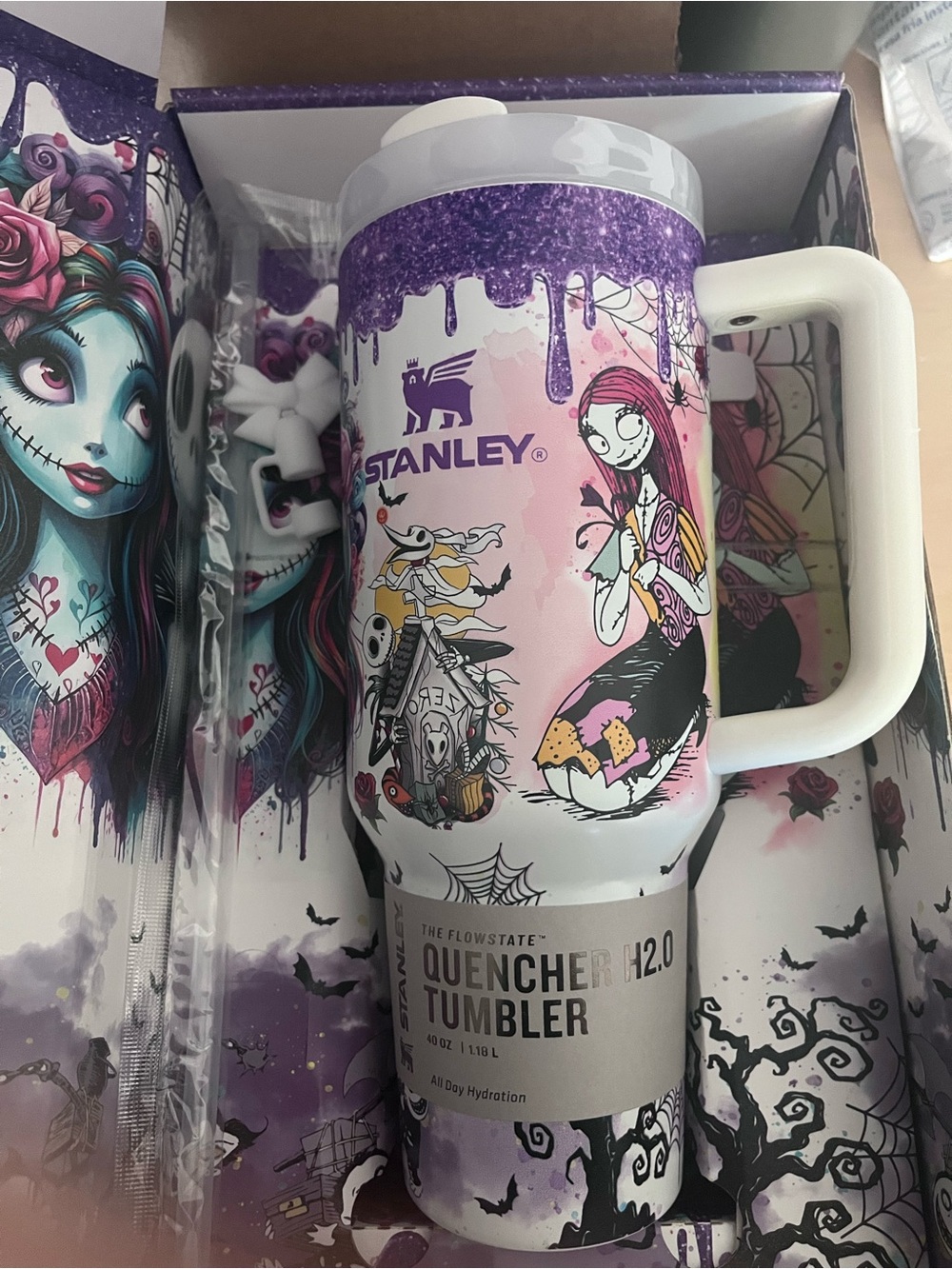 Stanley nightmare before Christmas Purple White Skull & Floral Quencher Tumbler - Picture 2 of 7